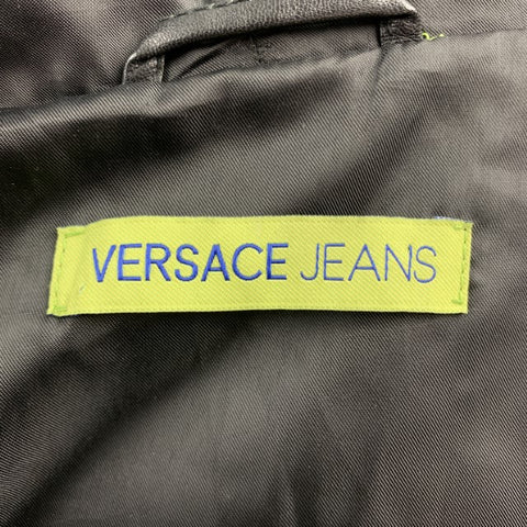 VERSACE JEANS Taille 40 Veste zippée en cuir surpiqué noir