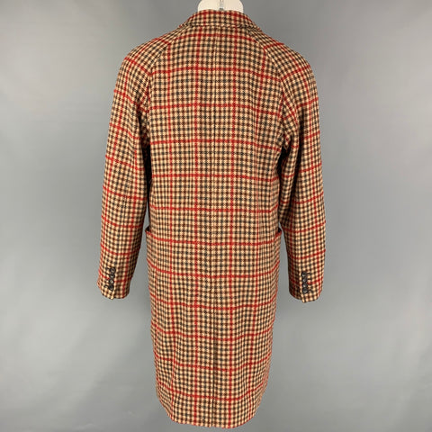 TODD SNYDER Size M Tan & Brown & Burgundy Window Pane Wool Blend Coat
