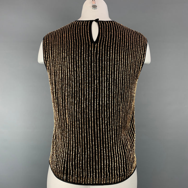 ESCADA COUTURE Size 6 Black & Gold Beaded Silk Dress Top
