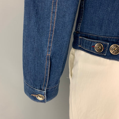 BRUNELLO CUCINELLI Size 44 Indigo Contrast Stitch Cotton Trucker Jacket