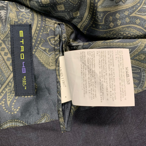 ETRO Size 38 Navy Paisley Wool  Elastane Notch Lapel 32 31 Suit