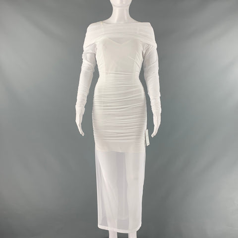 DOLCE &amp; GABBANA Taille 2 Robe de cocktail à épaules dénudées froncée en nylon blanc Eastane