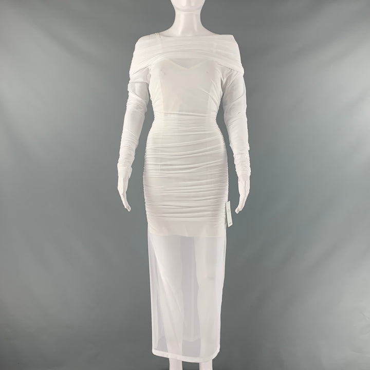 DOLCE & GABBANA Size 2 White Nylon Eastane Ruched Off-Shoulder Cocktail Dress