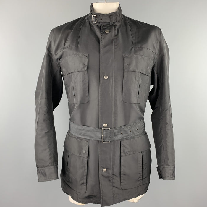 JIL SANDER Size 44 Black Poliammide Zip & Snaps Belted Jacket