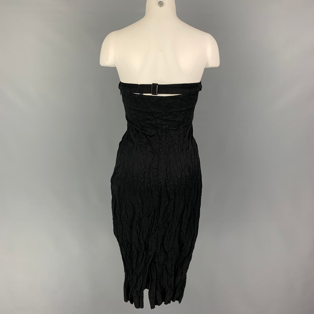 PRADA 2008 Vestido de cóctel con cuello halter arrugado en mezcla de algodón negro talla 6