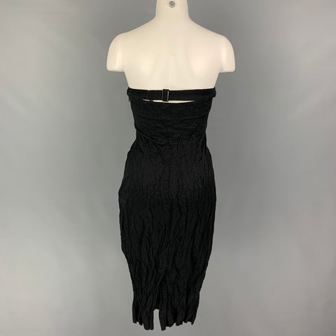 PRADA 2008 Size 6 Black Cotton Blend Wrinkled Halter Cocktail Dress