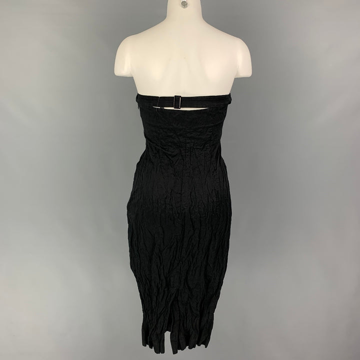PRADA 2008 Vestido de cóctel con cuello halter arrugado en mezcla de algodón negro talla 6