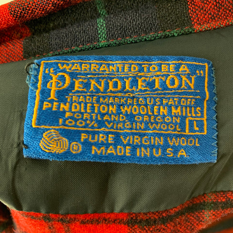 PENDLETON Size L Red Black Plaid Virgin Wool Long Sleeve Shirt