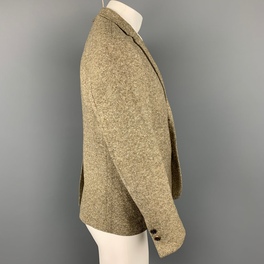 BLACK FLEECE Size 38 Olive & Cream Tweed Wool Notch Lapel Sport Coat