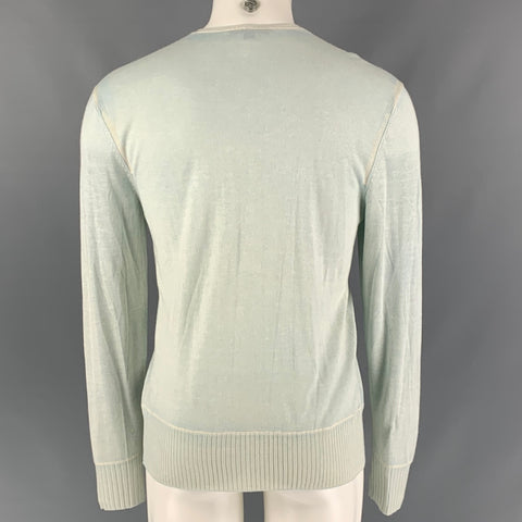 JOHN VARVATOS Size M Light Blue Distressed Silk &  Cashmere V-Neck Pullover