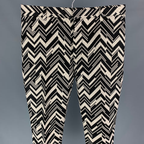 TRINA TURK Size 32 Black & Beige Zig Zag Cotton Blend Zip Fly Dress Pants