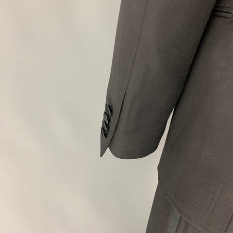 PAL ZILERI Size 40 Black Mixed Fabrics Wool Single Button Tuxedo Suit