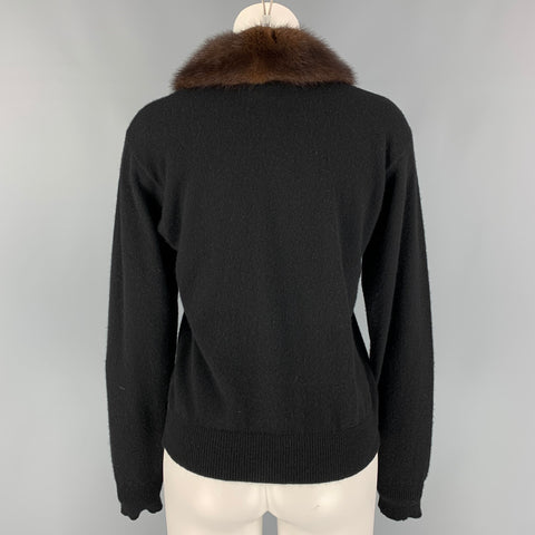 RALPH LAUREN Size M Black Cashmere Mink Collar Cardigan