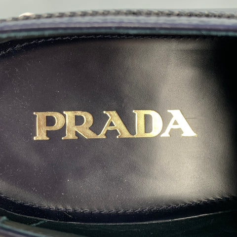 PRADA Talla 12 Zapatos con cordones y plataforma de cuero perforado azul marino y blanco