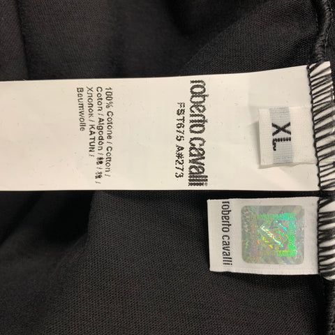 ROBERTO CAVALLI Size XL Black White Graphic Cotton Short Sleeve Shirt