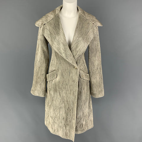 GIORGIO ARMANI Size 6 Silver Grey Acetate Blend Jacquard Double Breasted Coat