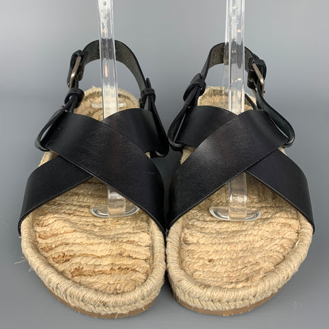YVES SAINT LAURENT Rive Gauche Size 9 Black & Espadrille Leather Studded Sandals