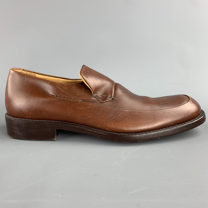 CALVIN KLEIN Size 8 Cognac Solid Leather Slip On Loafers