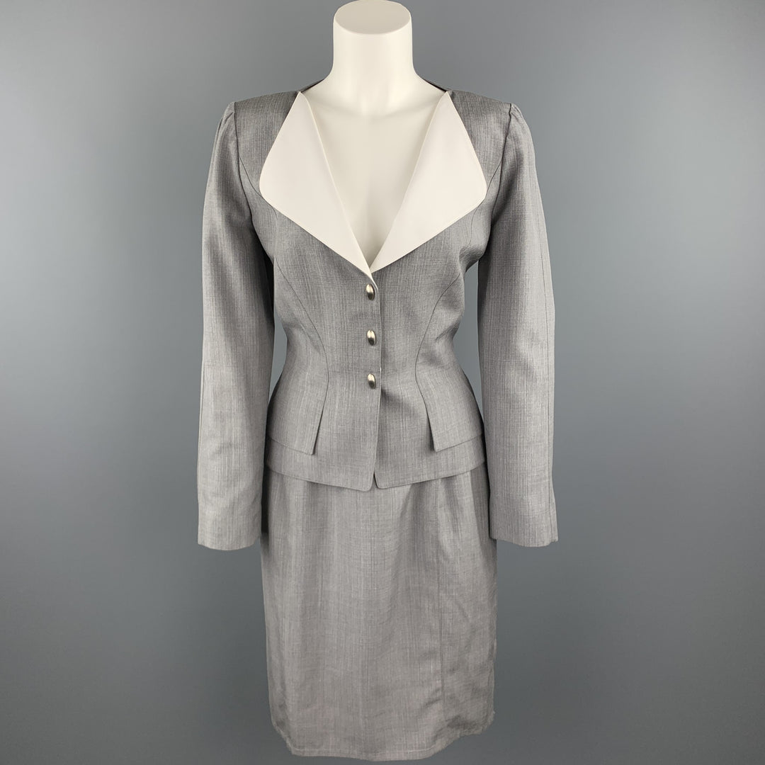 THIERRY MUGLER Size 8 Grey Wool Blend Skirt Set
