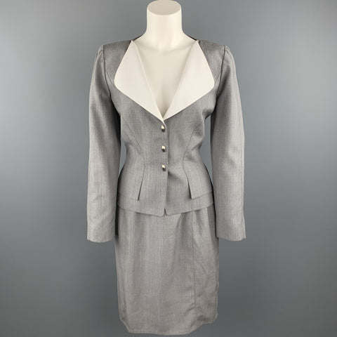 THIERRY MUGLER Size 8 Grey Wool Blend Skirt Set