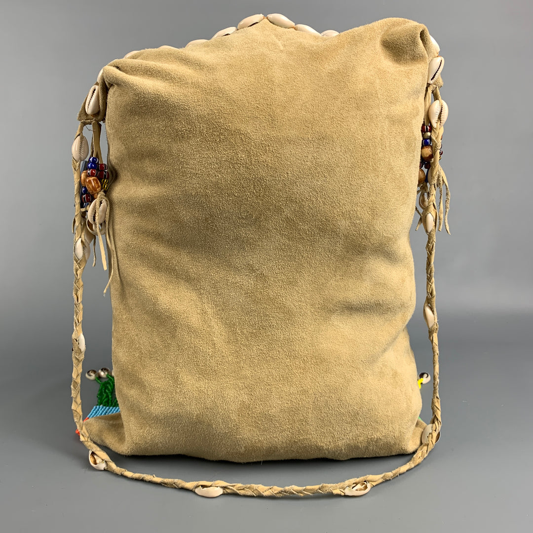 VINTAGE Beige Beaded Suede Embellished Shelp Shoulder Bag