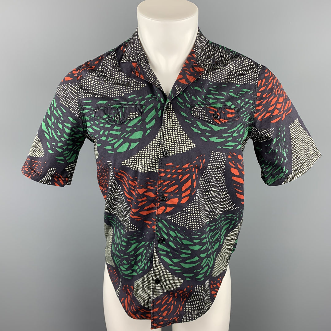 BURBERRY PRORSUM Size S Multi-Color Print Cotton Button Up Short Sleeve Shirt