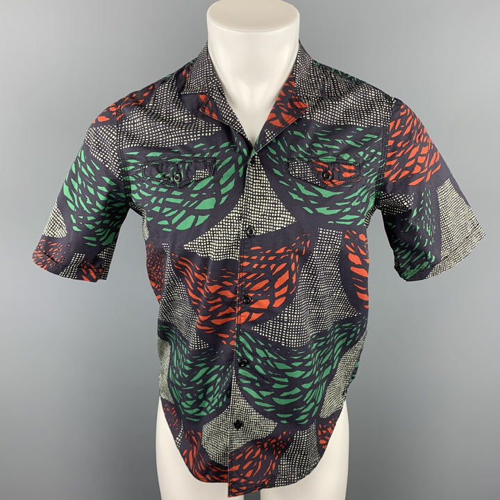 BURBERRY PRORSUM Talla S Camisa de manga corta con botones de algodón con estampado multicolor
