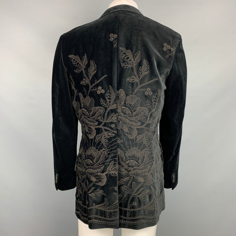 PAUL SMITH Size 42 Black Embroidery Velvet Notch Lapel Sport Coat