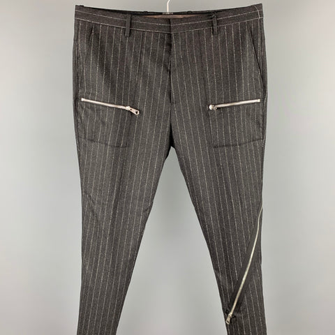PAUL SMITH Size 34 Charcoal Chalkstripe Wool Zip Up Dress Pants