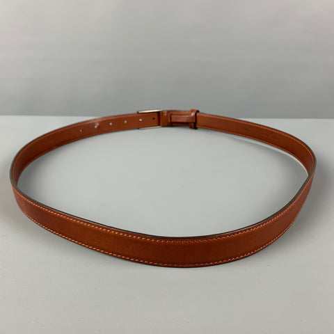 BRUNELLO CUCINELLI Brown Leather Sterling Silver Rectangle Buckle Belt