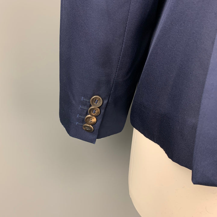 LUCIANO BARBERA Size 12 Navy Silk Notch Lapel Cropped Blazer