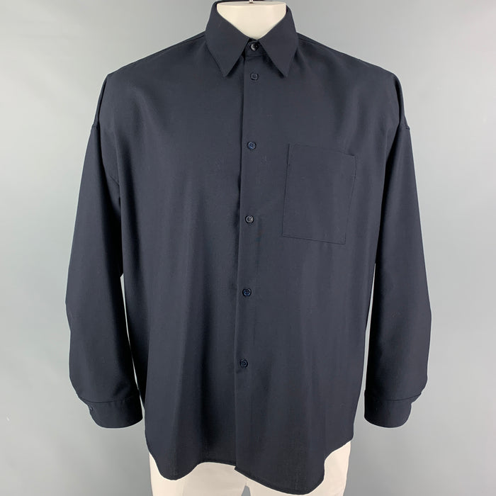 MARNI Size M Navy Virgin Wool Oversized Long Sleeve Shirt