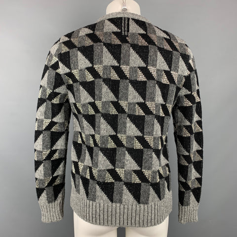 SAINT LAURENT F/W 15 Size L Grey & Black Triangle Wool Blend Crew-Neck Sweater