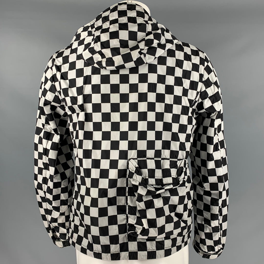 NICK WOOSTER Size M Black White Checkered Nylon Hooded Jacket