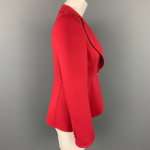GIORGIO ARMANI Chaqueta de botonadura simple con solapa de pico de lana virgen roja talla 2