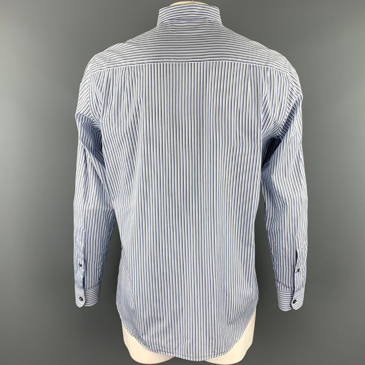 ERMENEGILDO ZEGNA Size L Blue & White Stripe Cotton Button Up Long Sleeve Shirt