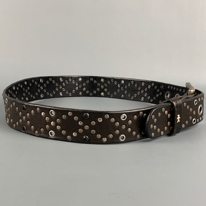 HENRY BEGUELIN Size 32 Brown Studded Leather Belt