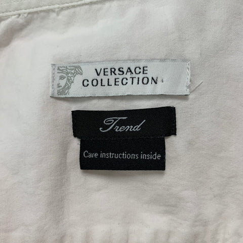 VERSACE COLLECTION Size 41 White Studded Cotton Blend Hidden Placket  Long Sleeve Shirt