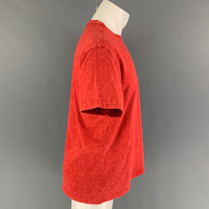 ROCHAMBEAU Size XS Red Marbled Logo Cotton T-shirt