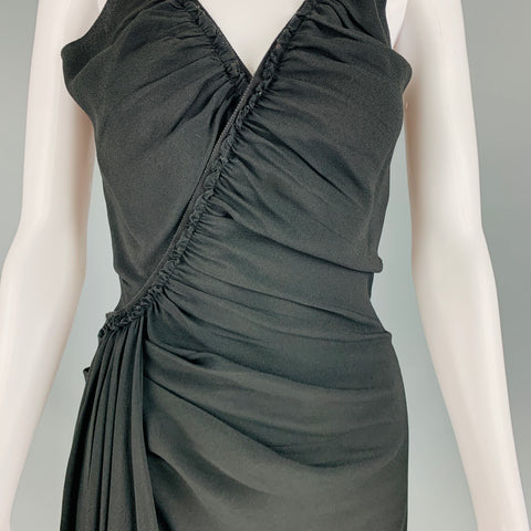 PRADA Size 2 Black Acetate Viscose Ruched Spaghetti Straps Dress