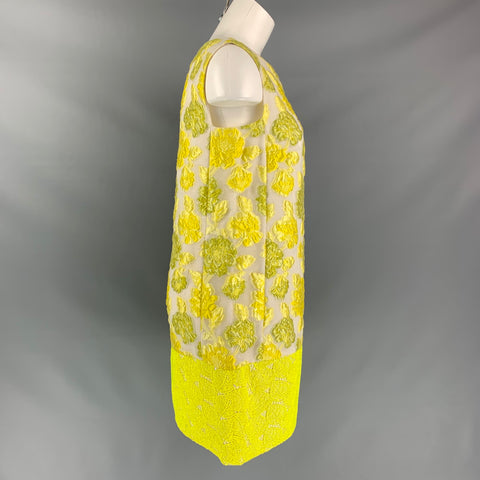 GIAMBATTISTA VALLI Size S Yellow & Beige Polyester Blend Jacquard Lace Dress
