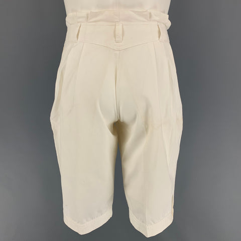 Vintage KANSAI YAMAMOTO Size 28 White Pleated Cotton High Waisted Shorts