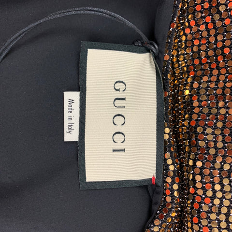 GUCCI Size S Gold Black Polyamide Blend Metallic Body Suit Dress Top