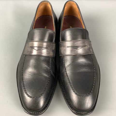 BRUNO MAGLI Size 10.5 Black Grey Leather Penny Loafers
