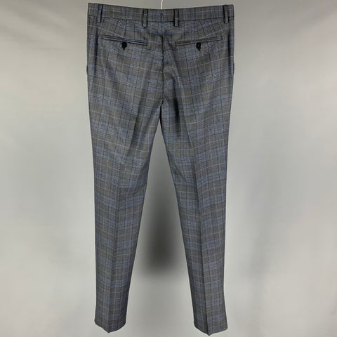 ETRO Size 32 Grey Blue Plaid Wool Dress Pants