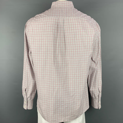 BRUNELLO CUCINELLI Size XXL White & Grey Plaid Cotton Long Sleeve Shirt