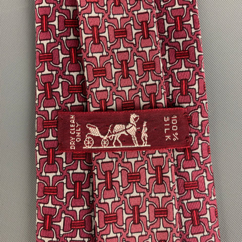 HERMES 7058 TA Purple White Equestrian Silk Tie