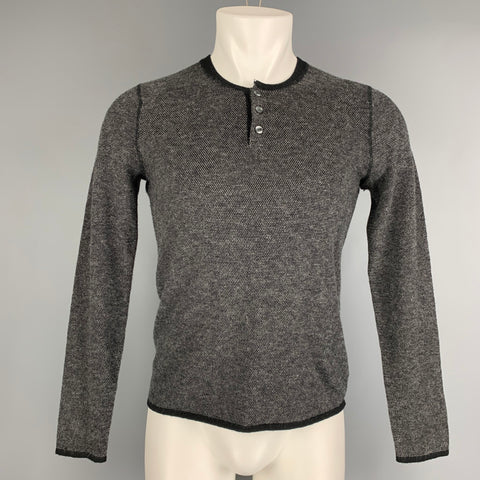 VINCE Jersey Henley de lana/cachemira con cabeza de clavo gris y negro talla S