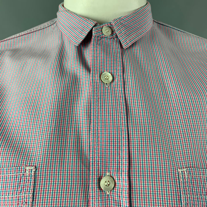 JUNYA WATANABE Size XL Pink Blue Checkered Button Down Long Sleeve Shirt