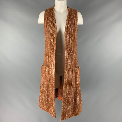 CHLOE Size M Camel Beige Boucle Open Front Vest